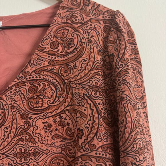 Lucky Brand Women's Long Sleeve V-Neck Tiered Paisley Dress Size Small Terracott - Picture 3 of 7